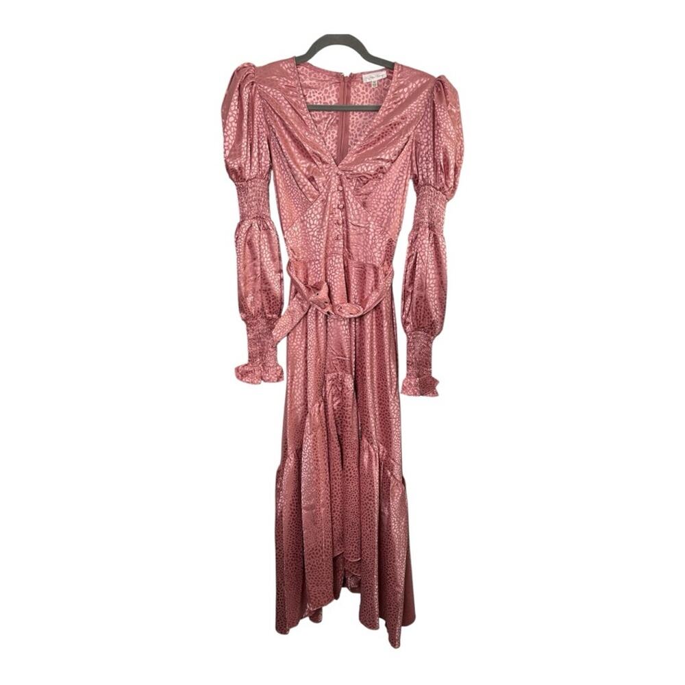 Rosevelvet Rose Color Long Sleeve High Low Belted Dress Medium